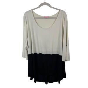 Woman Within Colorblock Tunic Top Size 38/40 Neutral Flowy Soft Stretch Nautical